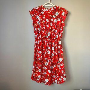 Cap Sleeve Red and Blue Floral Dress - Size Large